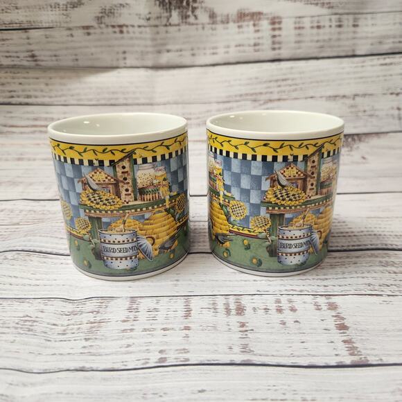 Vtg Debbie Mumm Sakura Garden Vignette Sunflower Coffee Tea Mug Lot of 2 Spring - Picture 3 of 6